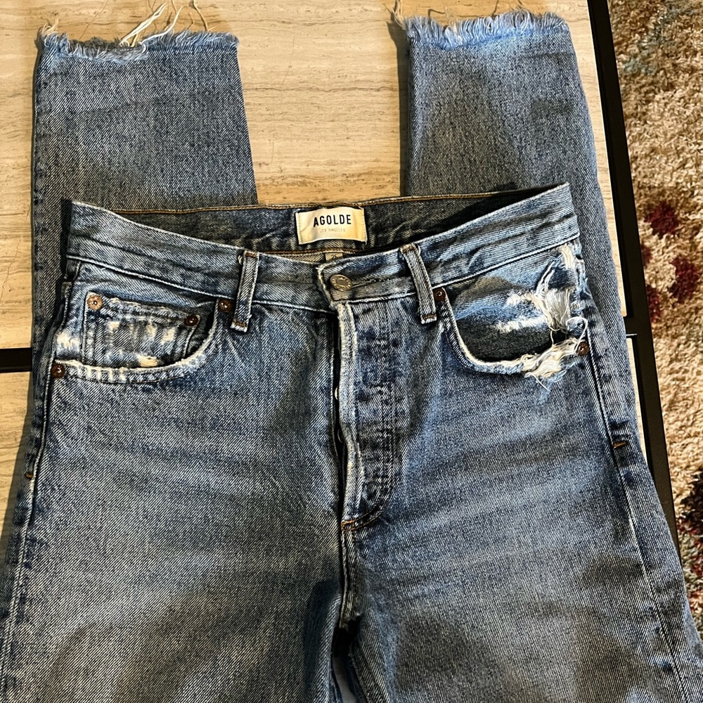 Agolde Light Blue Distressed Ankle Crop Jeans